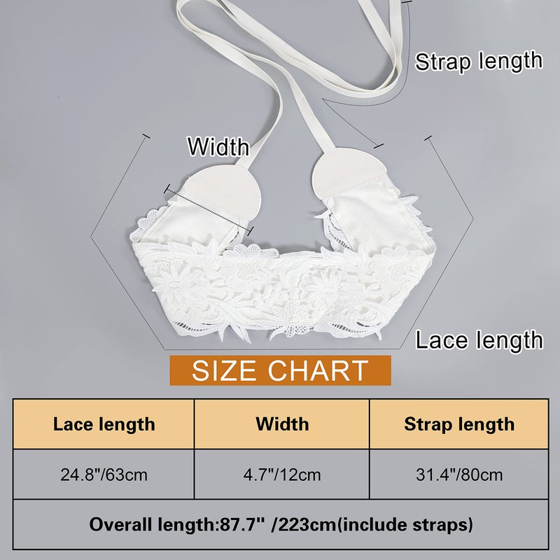 Lovful Womens Faux Leather Lace Belts Wrap Self Tie Obi Belt Wide Waist Band,White - Image 5